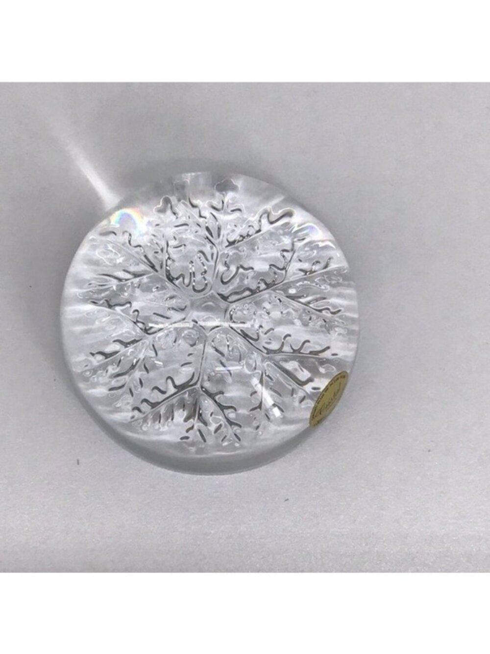French 1990 Lead Crystal Snowflake Paperweight 24% PbO Signed Cristal France
